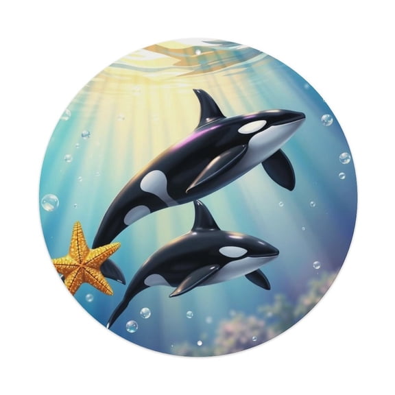 Orca Whale Ocean7.9x7.9in Round Aluminum Plaque Wall Art, UV Printed Vintage Metal Sign with Pre-Drilled Holes for Home Bar Garage Cafe Decor