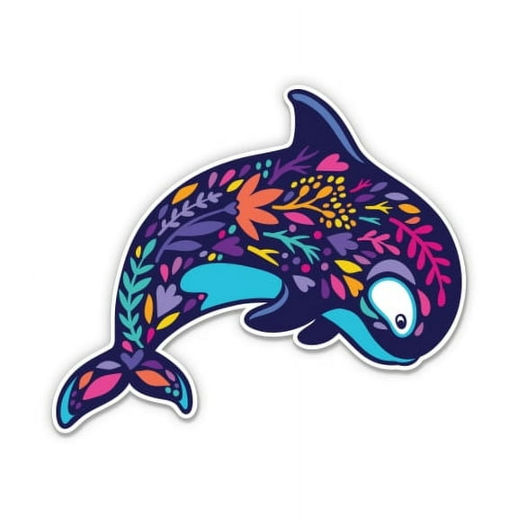 Orca Whale Pretty - 3" Vinyl Sticker - For Car Laptop Water Bottle Phone - Waterproof Decal