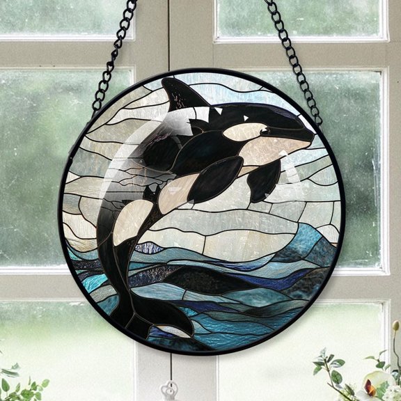 Orca Whale Stained Glass, Orca Whale Ornament,Orca Whale Christmas Tree Ornament, Xmas Decorations l4ZjLV