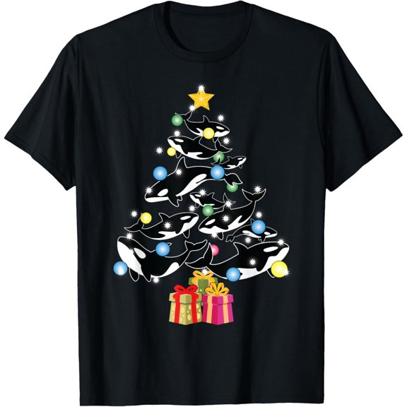 Orca Whale and Christmas Tree Orca Christmas T-Shirt