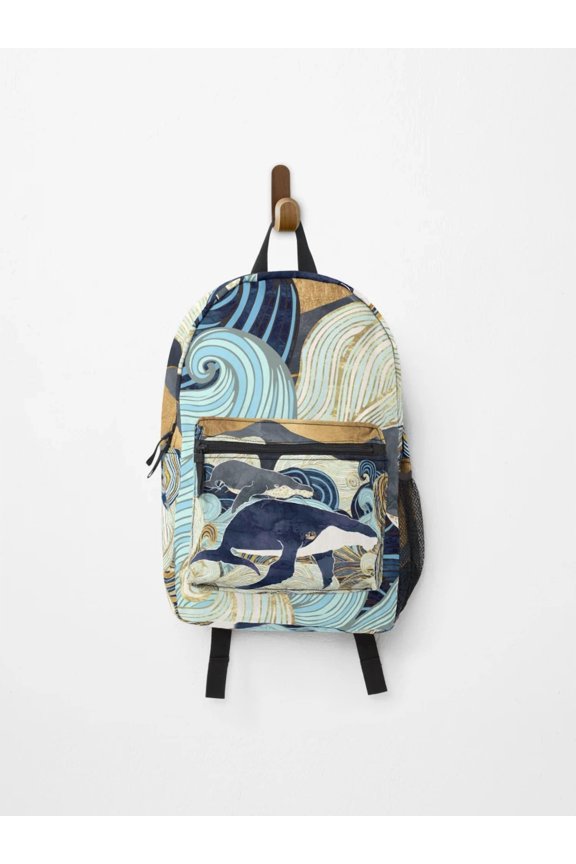 Orca Whales Graphic Print On Pink Backpack, Orcas Backpacks, Sea Backpacks, Back To School Backpack