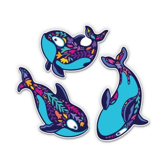 Orca Whales Set of 3 - 2" Each Vinyl Stickers - For Car Laptop Water Bottle Phone - Waterproof Decals