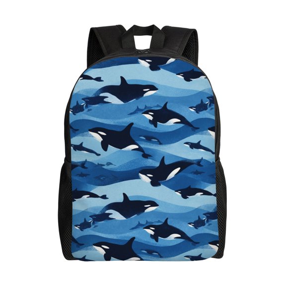 Orca Whales Swimming Backpack with 15 Inch Laptop Compartment,Water-Resistant Daypack, Large Capacity Backpack with Adjustable Breathable Shoulder Straps for Daily Use Travel Gym