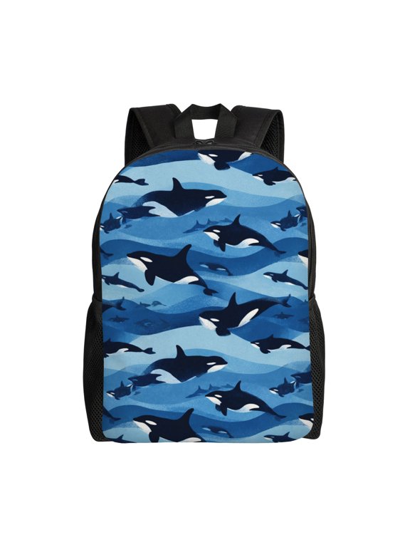 Orca Whales Swimming Backpack with 15 Inch Laptop Compartment,Water-Resistant Daypack, Large Capacity Backpack with Adjustable Breathable Shoulder Straps for Daily Use Travel Gym