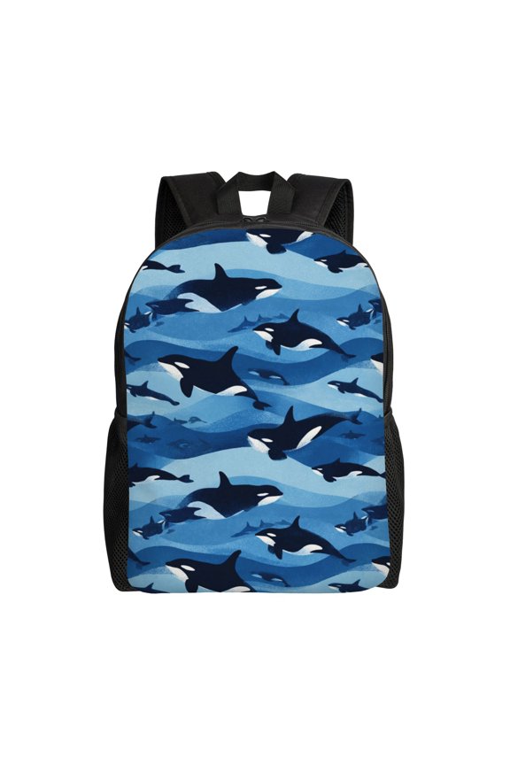 Orca Whales Swimming Backpack with 15 Inch Laptop Compartment,Water-Resistant Daypack, Large Capacity Backpack with Adjustable Breathable Shoulder Straps for Daily Use Travel Gym