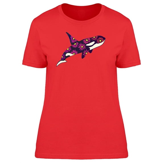 Orca With Pink Flower Pattern T-Shirt Women -Image by Shutterstock, Female x-Large