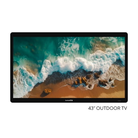 NavaTV 43" 4K UHD LED Partial Sun Outdoor TV + Wall Mount, IP54 Weatherproof, Tempered Anti-Glare Television (NVTV430BC)