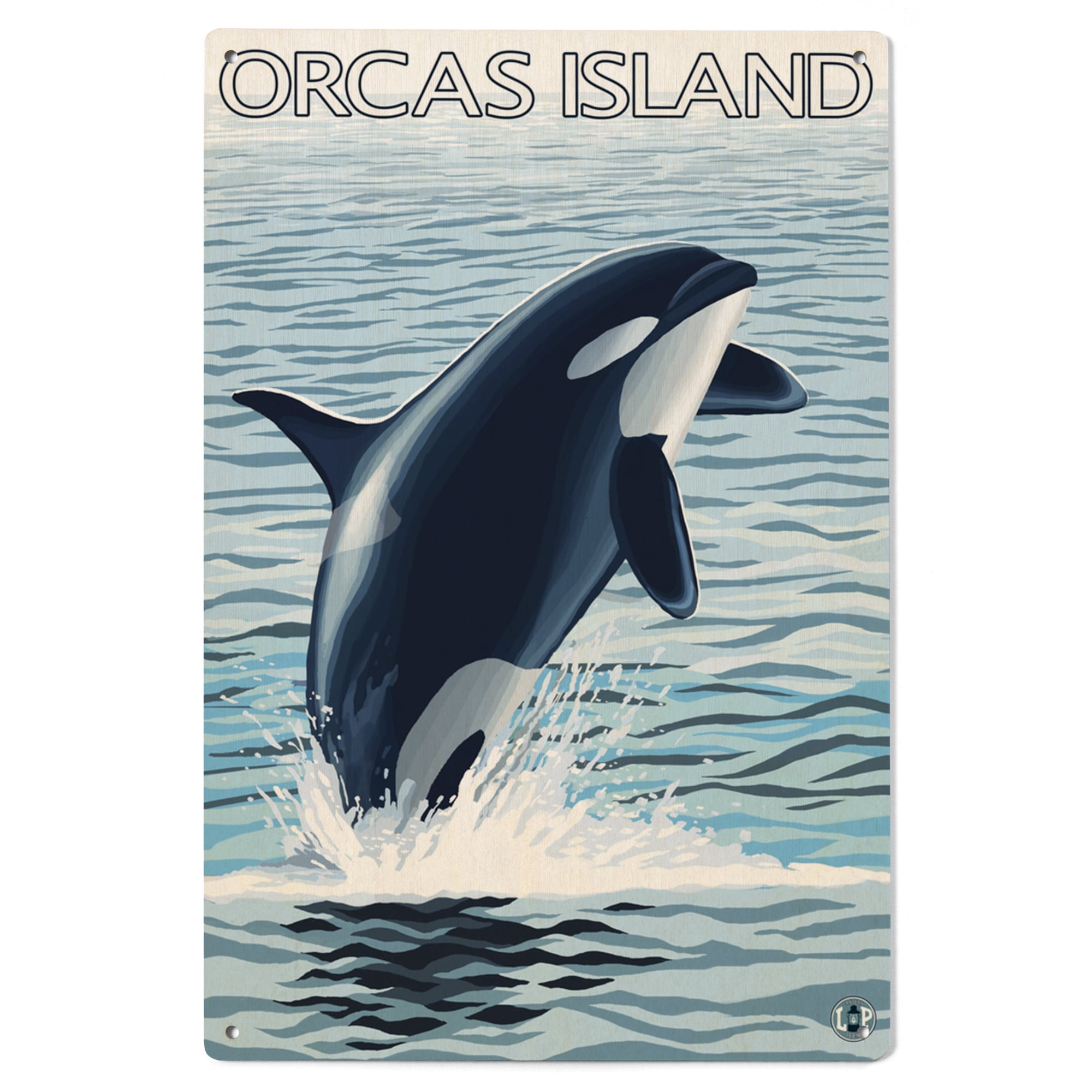 Orcas Island, WA, Orca Jumping Birch Wood Wall Sign (6x9 Rustic Home ...