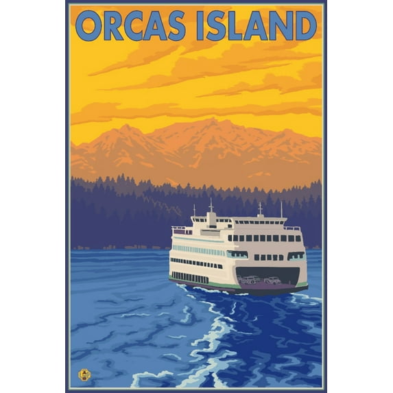 Orcas Island, Washington, Ferry and Mountains (16x24 Giclee Gallery Art Print, Vivid Textured Wall Decor)