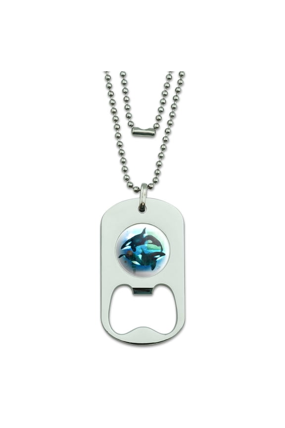 Orcas Killer Whales Watercolor Yin Yang Military Dog Tag Bottle Opener Pendant