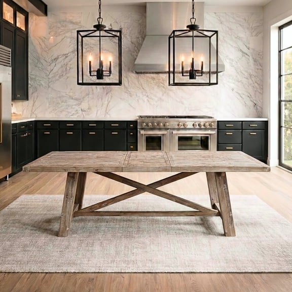 Better Wood & Home Rectangular and Extendable Farmhouse Solid Wood Dining Table with Leaf, Natural Oak