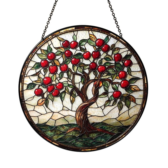 Orchard Apple Tree Window Suncatcher, Stained Glass Style Harvest Art
