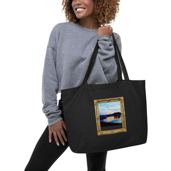Orchard Beach Large Organic Tote Bag (Black) for Shopping/Packing