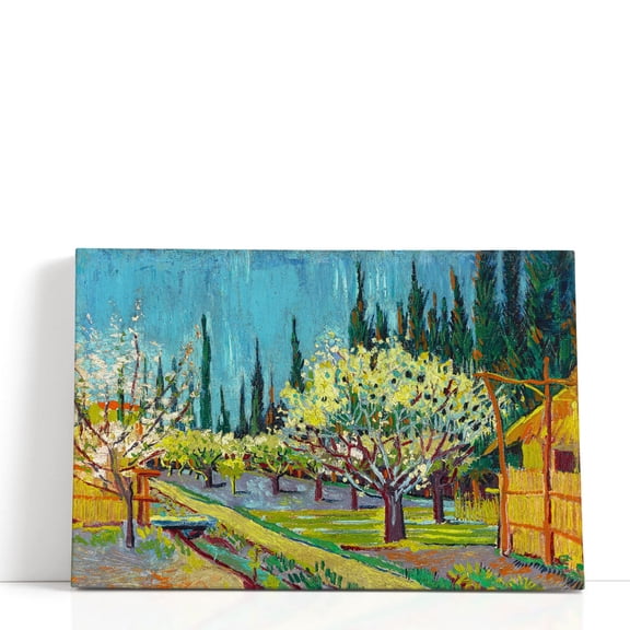 Orchard Bordered by Cypresses, 1888 - Wrapped Canvas Print Wall Art | 48" W x 32" H