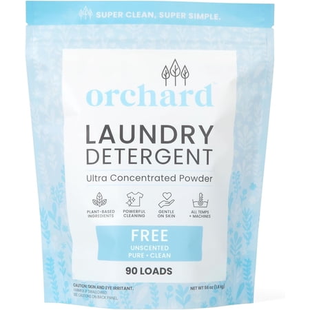 Orchard Laundry Detergent Powder Natural Deep Cleaning Laundry Powder for Sensitive Skin - Fragrance Free - Plant Based Effective Ingredients - 90 Loads - Enzyme-Powered, Eco Friendly Detergent