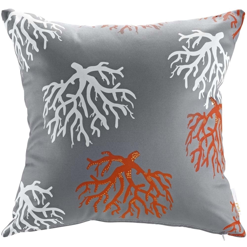 Orchard Blossom Square Outdoor Patio Pillow in Gray and Orange