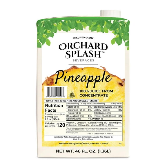 Orchard Splash 46oz Ready to Drink Juice (12 Aseptic Cartons per Case) (Pineapple 100%)