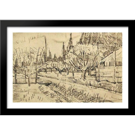 Orchard Surrounded by Cypresses 40x28 Large Black Wood Framed Print Art by Vincent van Gogh