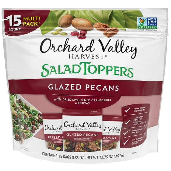 Orchard Valley Harvest Glazed Pecans Salad Toppers, 0.85 Ounce Bags (Pack Of 15), With Cranberries And Pepitas, Non-Gmo, No Artificial Ingredients