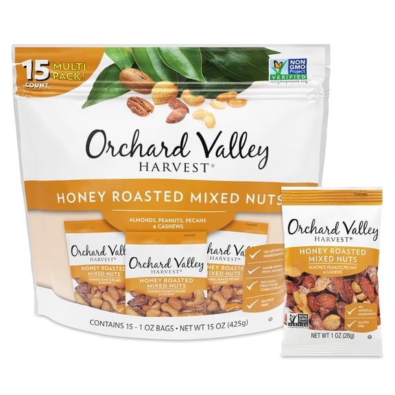 Orchard Valley Harvest Honey Roasted Mixed Nuts, 1 Ounce Bags, Almonds, Peanuts