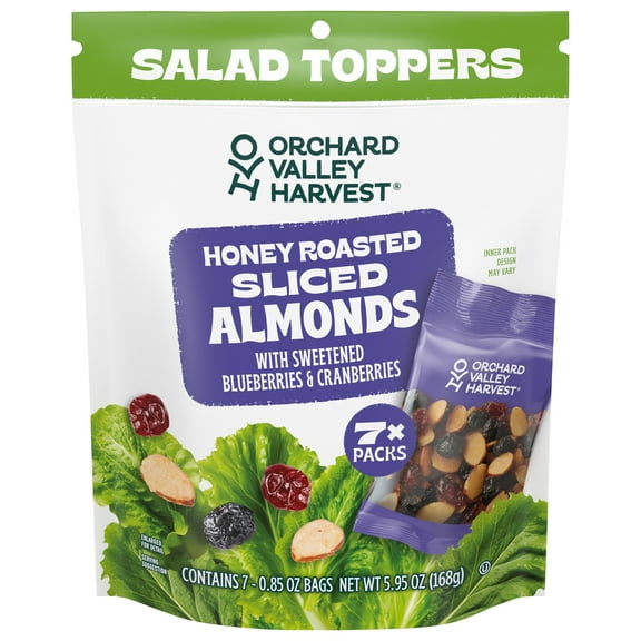Orchard Valley Harvest Salad Toppers, Honey Roasted Sliced Almonds & Berries Salad Topper, 0.85 oz, 7 Bags