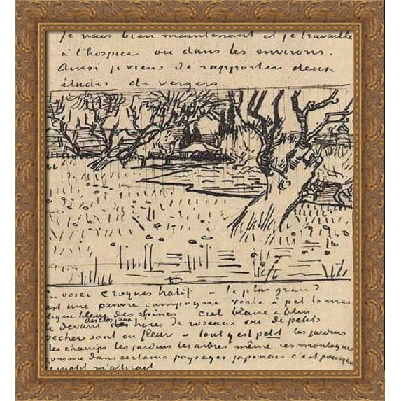 Orchard in Bloom with View of Arles 28x30 Large Gold Ornate Wood Framed Canvas Art by Vincent van Gogh