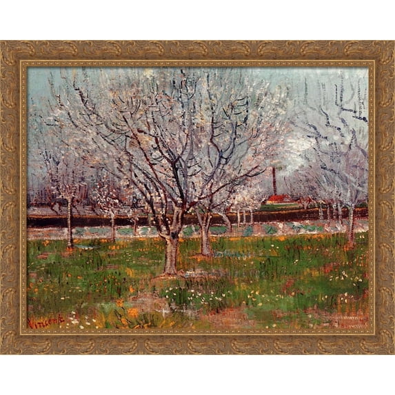 Orchard in Blossom (Plum Trees) 34x28 Large Gold Ornate Wood Framed Canvas Art by Vincent van Gogh