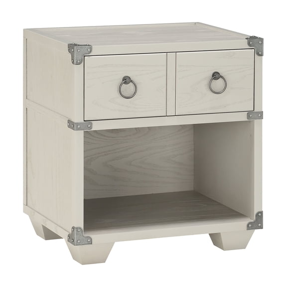 Orchest Gray Finish Nightstand | Industrial Chic 2-Drawer Bedside Table | Synthetic Wood & Metal Frame | 16"W x 22"D x 24"H | Smooth Ball Bearing Glides & Double Pull Knobs | Perfect for Bedr