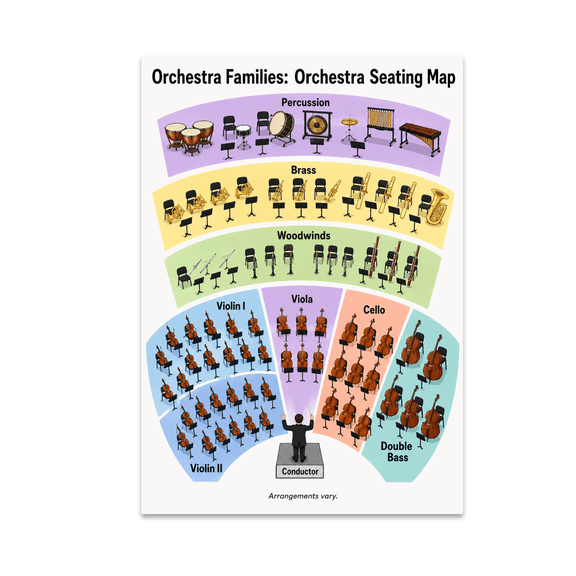 Orchestra Families Seating Map Educational Reference - Music Teacher - 13x19 Poster Print