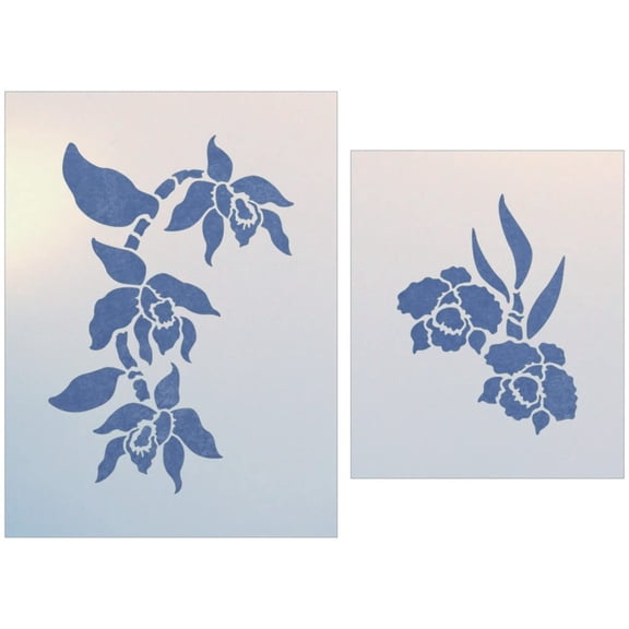 Orchid 1 & 2 Stencil Set - Set of 2 - Tropical Hawaiian Flower Reusable Mylar Plastic Template for Painting Home Decor Crafts Create DIY - The Artful Stencil