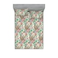 thumbnail image 1 of Orchid Artwork Fitted Sheet & Pillow Sham Set, Asian Inspirations Leaves Greenery with Water Flowers Print, Decorative Printed 3 Piece Bedding Decor, Calking, Almond Green and Pale Pink, by Ambesonne, 1 of 2