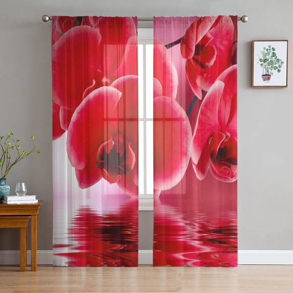 Orchid Black St Pink Flower White Tulle Curtain For Living Room Bedroom Modern Sheer Curtains rative Window Treatment