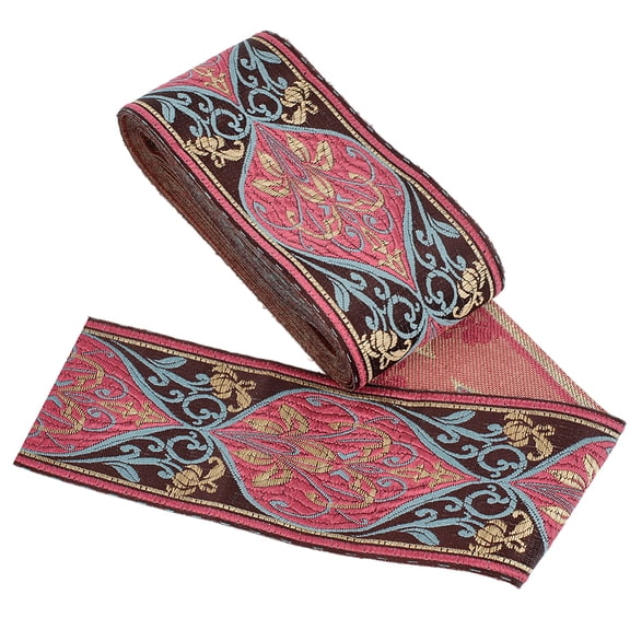 Orchid Boho Jacquard Ribbon Floral Ribbon 5.5 Yards(5m) Ethnic Embroidery Polyester Flat Trim 61mm Woven Lace Ribbon Heavy Webbing Strap for DIY