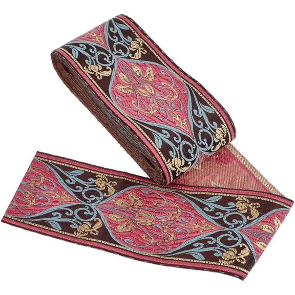 Orchid Boho Jacquard Ribbon Floral Ribbon 5 Yards(5m) Ethnic Embroidery Polyester Flat Trim 61mm Woven Lace Ribbon Heavy Webbing Strap for Sewing Clothing Bag Party Decor Gift Wrapping