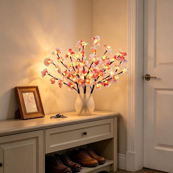 Orchid Branch LED Light 18In Artificial Orchid Lighted Branch Battery Powered 3Pack 3 in 1 LED Twig Branches Willow Tree for Table Decoration Home Room Vase
