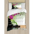 thumbnail image 1 of Orchid Duvet Cover Set, Greenery Composition of Tree and Exotic Wild Fuchsia Flowers Stones, Decorative 2 Piece Bedding Set with 1 Pillow Shams, Twin Size, Charcoal Grey Lime Green, by Ambesonne, 1 of 3