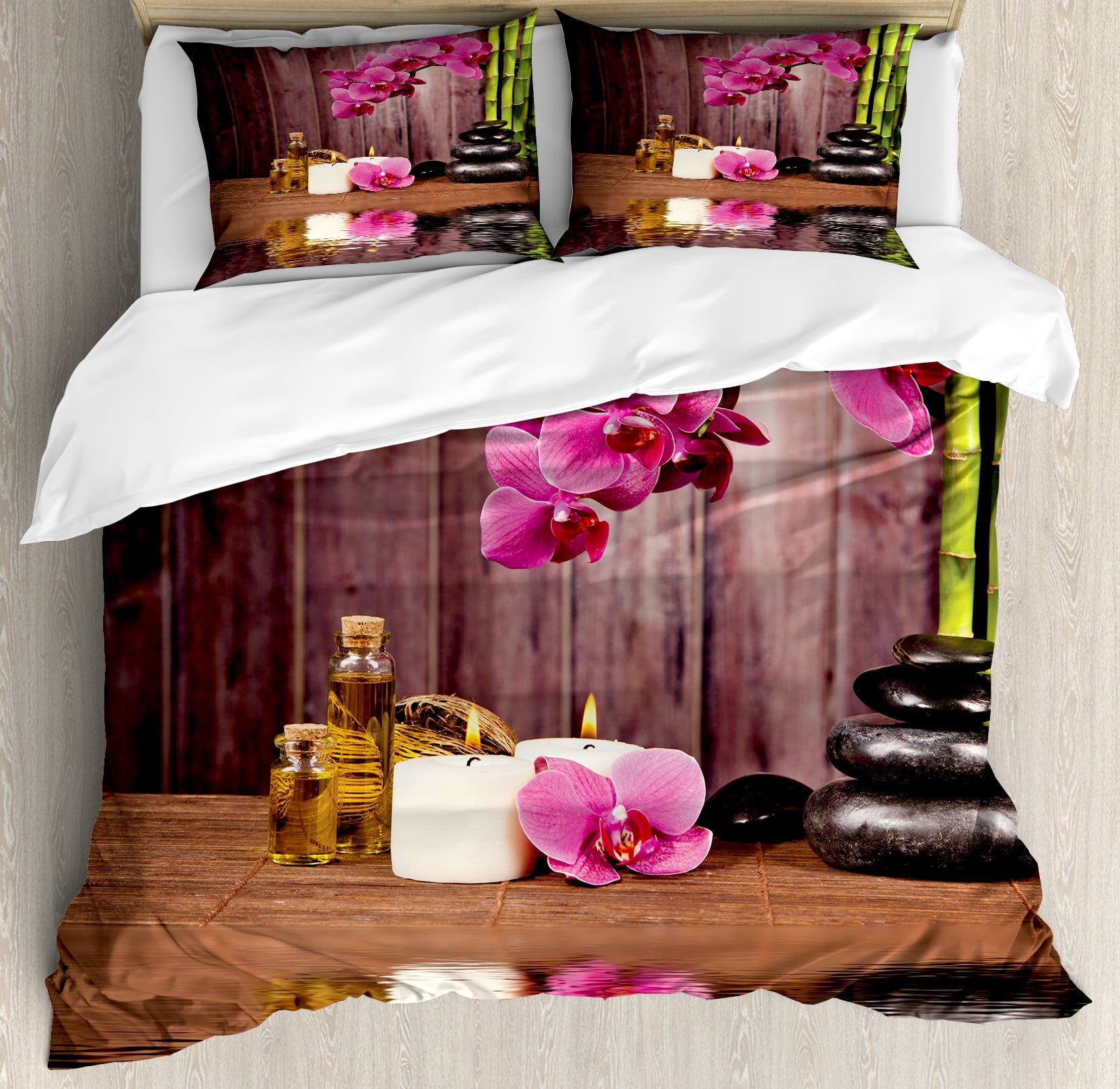 King Umber Green Pink Floral Spa Duvet Cover Set