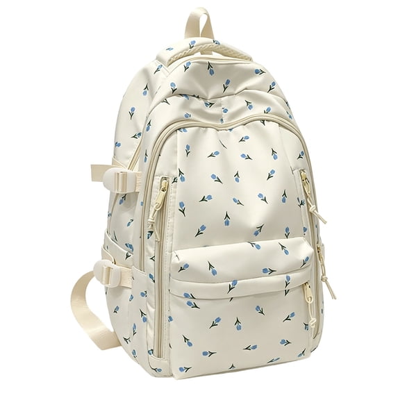 Orchid Floral Print Backpack, 16.93X11.81X7.09" Cute Backpack, Lightweight Kawaii Bookbag, Water Resistant Laptop Bookbag, Multi Pocket Casual Daypack for Travel, Daily Commute & Outdoor Activities