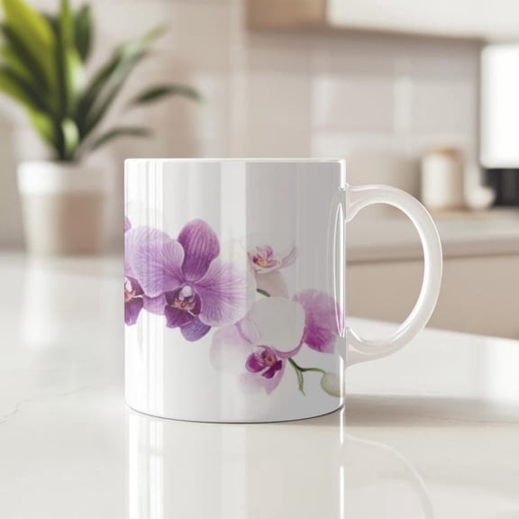 Orchid Flower Coffee Mug, Floral Garden Lover Gift, Ceramic Nature Cup, oz oz.