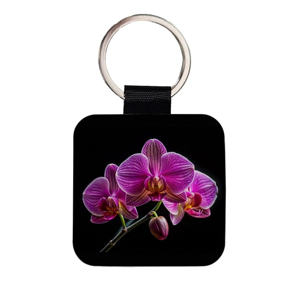 Orchid Flower Photo Faux Leather Square Keychain