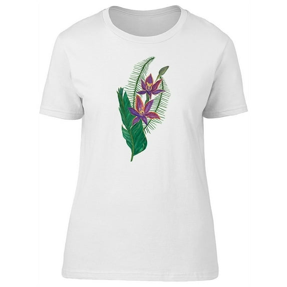Orchid Flowers Purple Watercolor T-Shirt Women -Image by Shutterstock, Female Large