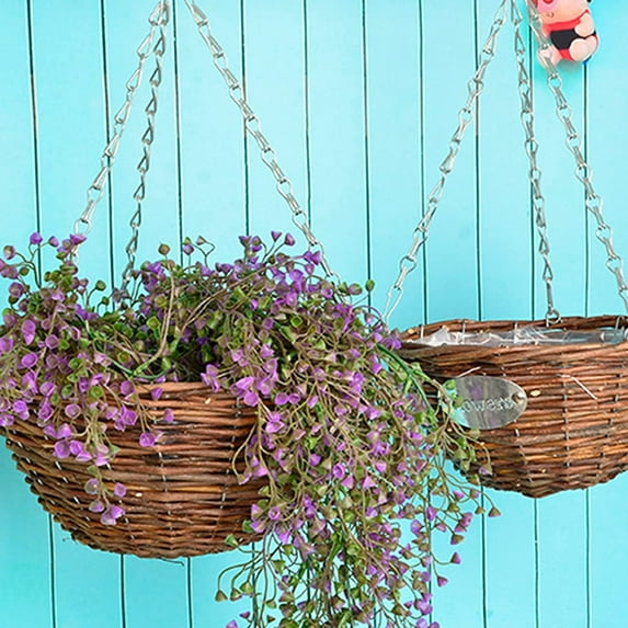 Orchid Hanging Planters, Rattan Hanging Basket for Plants, Indoor Outdoor Plant Flower Hanging Pots Woven Straw Planter Ceiling Flower Pots for Garden Home Decoration