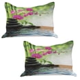 thumbnail image 1 of Orchid Knitted Quilt Pillowcover Set of 2, Greenery Composition of Tree and Exotic Wild Fuchsia Flowers Stones, Standard Queen Pillow Sham Bedroom, 30" x 20", Charcoal Grey Lime Green, by Ambesonne, 1 of 1