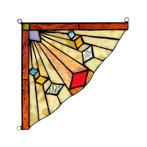 Orchid Mission Tiffany-Glass Window Panel - Red/Yellow - 8 in. - Handcrafted
