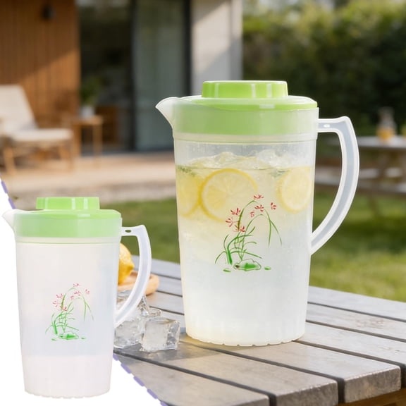 Orchid Pattern Clear Plastic Pitcher with Lid for Cold Drinks Iced Tea Lemonade Beverages, 1 Count