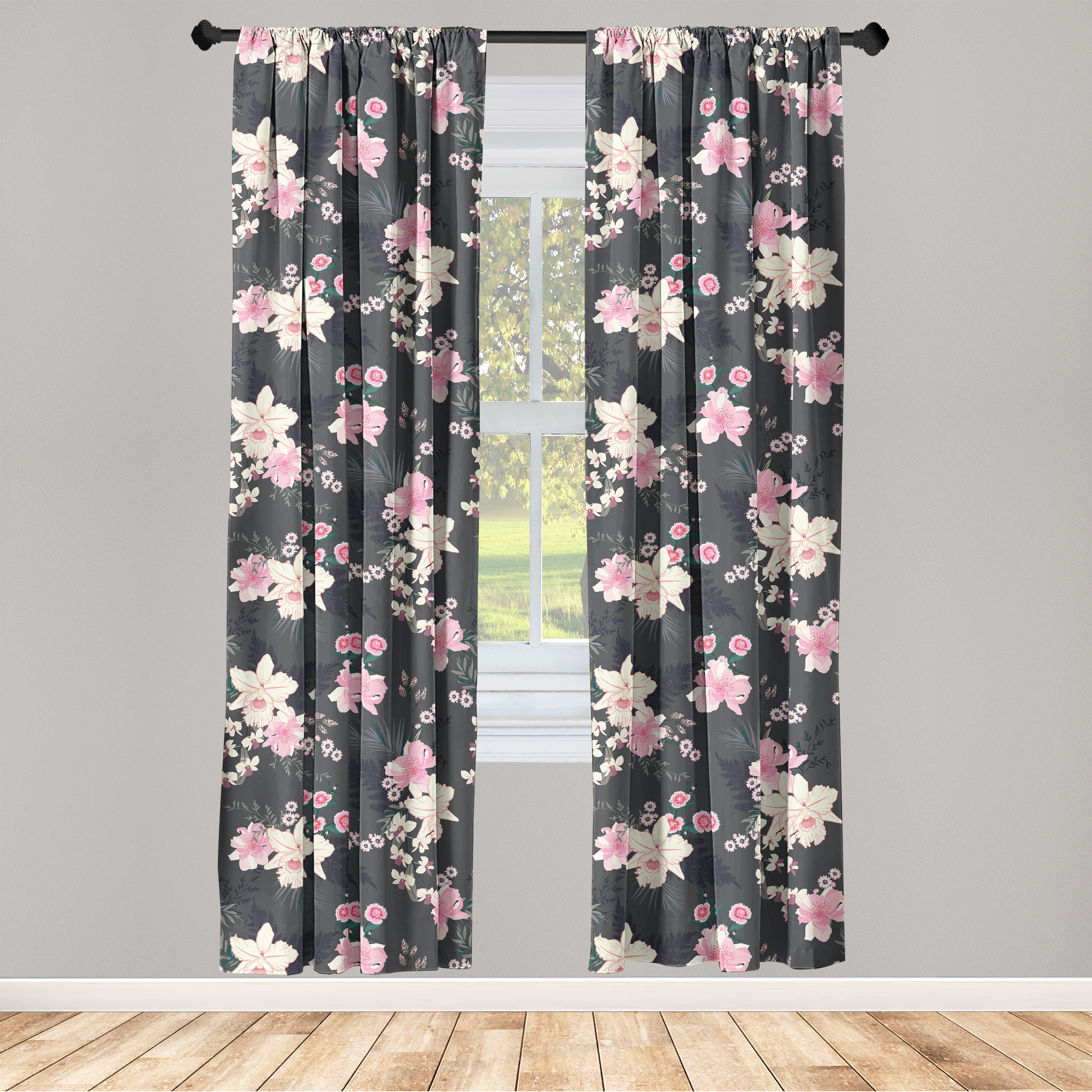 Orchid Pattern Window Curtains, Japanese Inspirations Delicate Floral