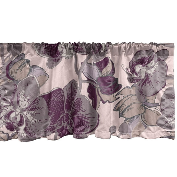 Orchid Pattern Window Valance, Modern Silhouettes of Neutral Boho Water Flowers with Dots Ornament, Curtain Valance for Kitchen Bedroom with Rod Pocket, 54" X 18", Maroon Pale Pink, by Ambesonne