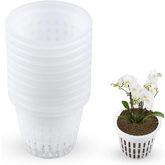 Orchid Pot, 10Pcs 3 Inch Net Cup Pots with Holes and Saucers, Mesh Pot Net Cup Basket Hydroponic for Indoor Outdoor Growing Orchids Aquaponics Hydroponics (White)