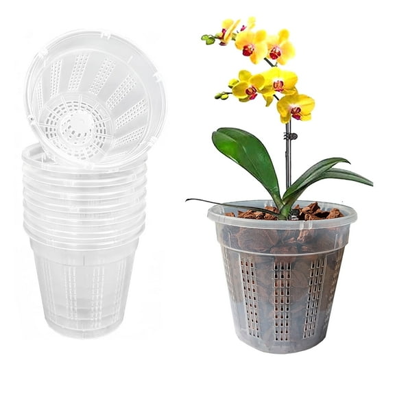 Orchid Pot 8 Pack Clear Orchid Pots with Holes for Repotting Breathable Slotted Plastic Orchid Planters with Drainage for Root Health Indoor Outdoor