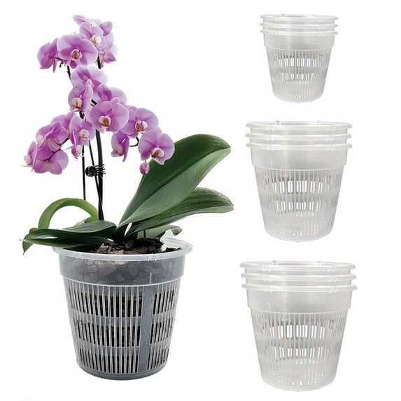 Orchid Pot, Transparent Orchid Pot with Breathable Root Control Design, Plastic Hydroponic Basket for Orchids, Light‑Transmitting Flower Pot for Gardening(L)